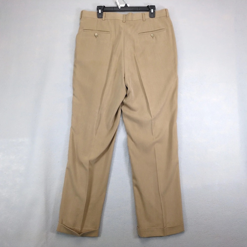 Nautica 100% Silk Tan Dress Pants Mens 36x32 Pleated Cuffed Quiet Luxury Resort - Picture 3 of 8
